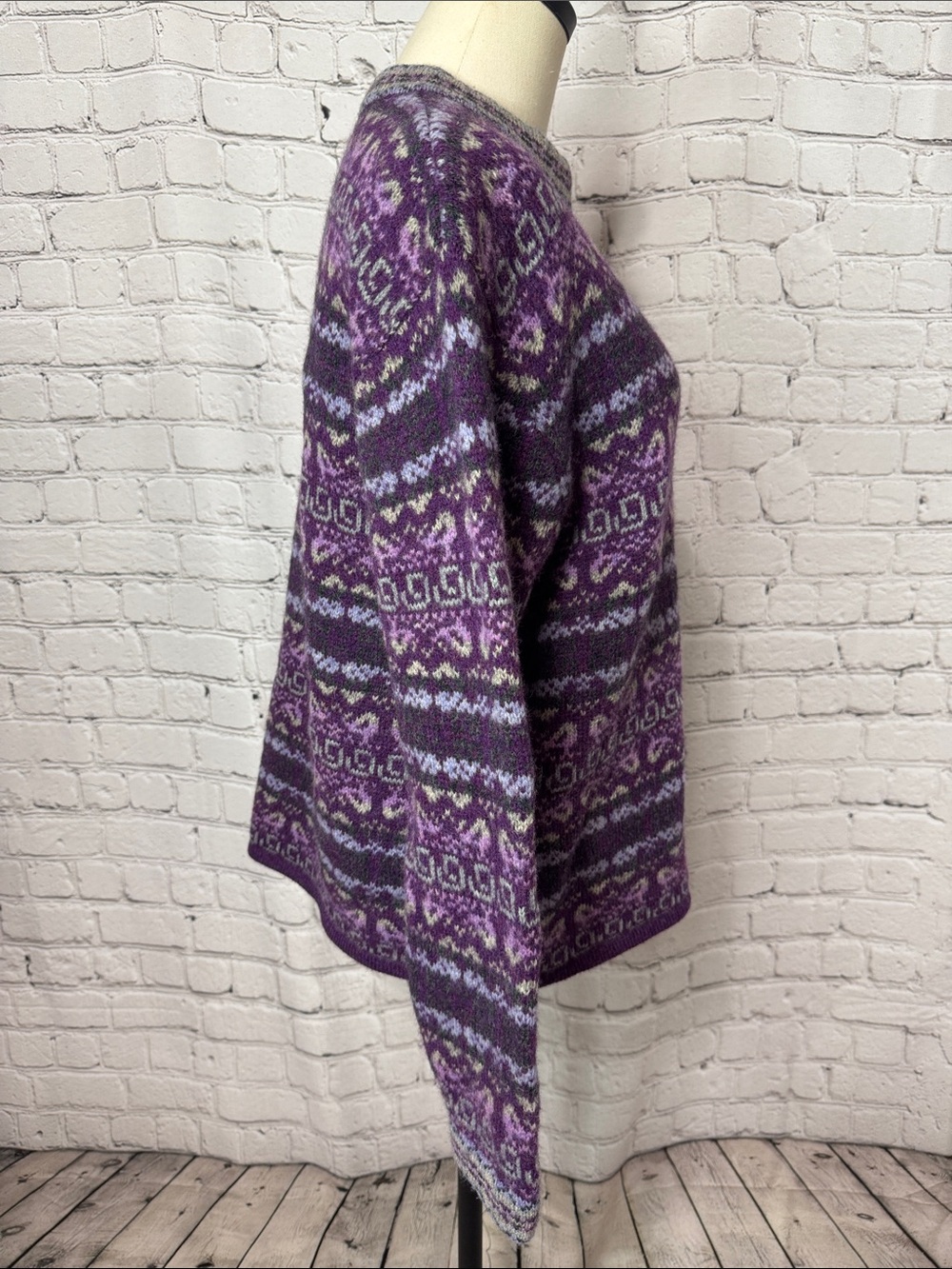 Y2K Eagle’s Eye Wool Fair Isle Hook Cardigan Purple Size Small S, M - Picture 4 of 11